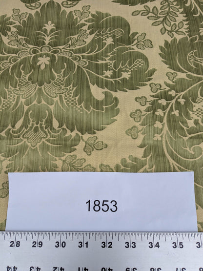 Bach Piano Salon Damask Renaissance Cotton Fabric  - Green - By The Yard