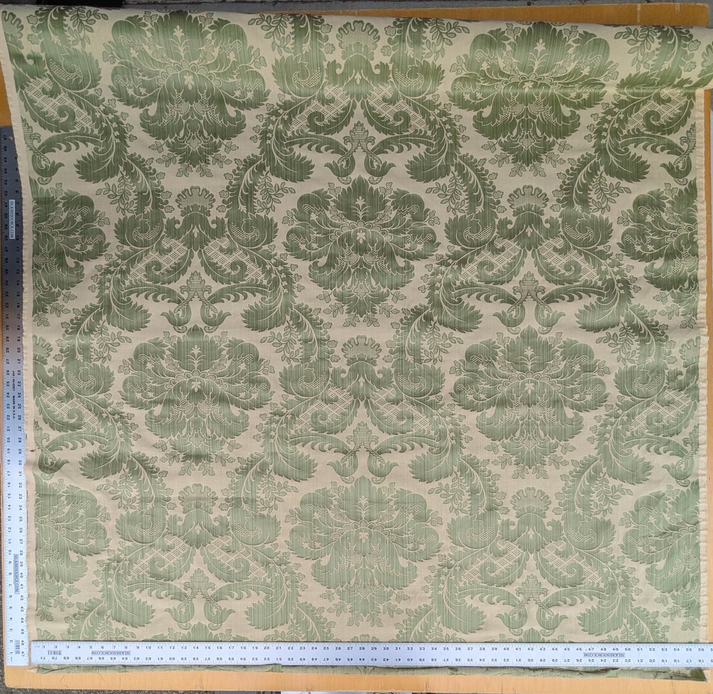 Bach Piano Salon Damask Renaissance Cotton Fabric  - Green - By The Yard
