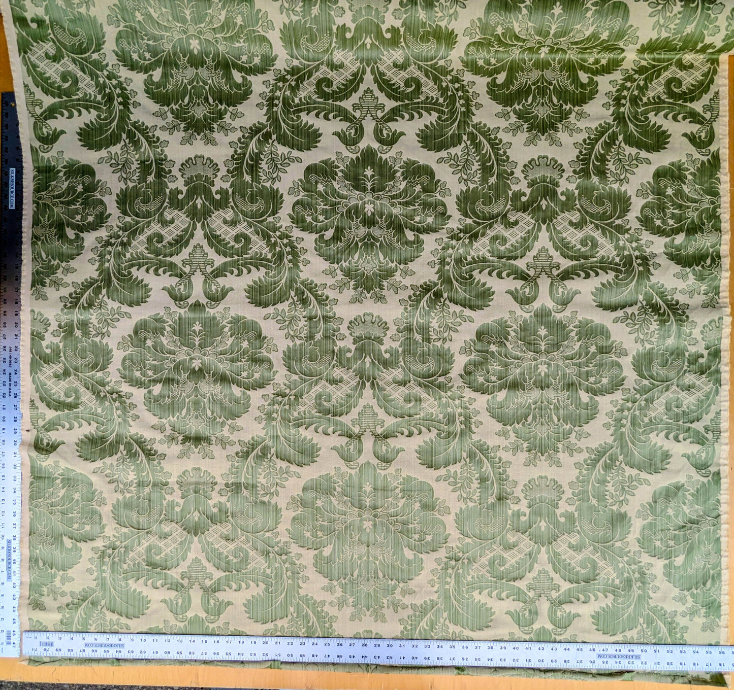 Bach Piano Salon Damask Renaissance Cotton Fabric  - Green - By The Yard