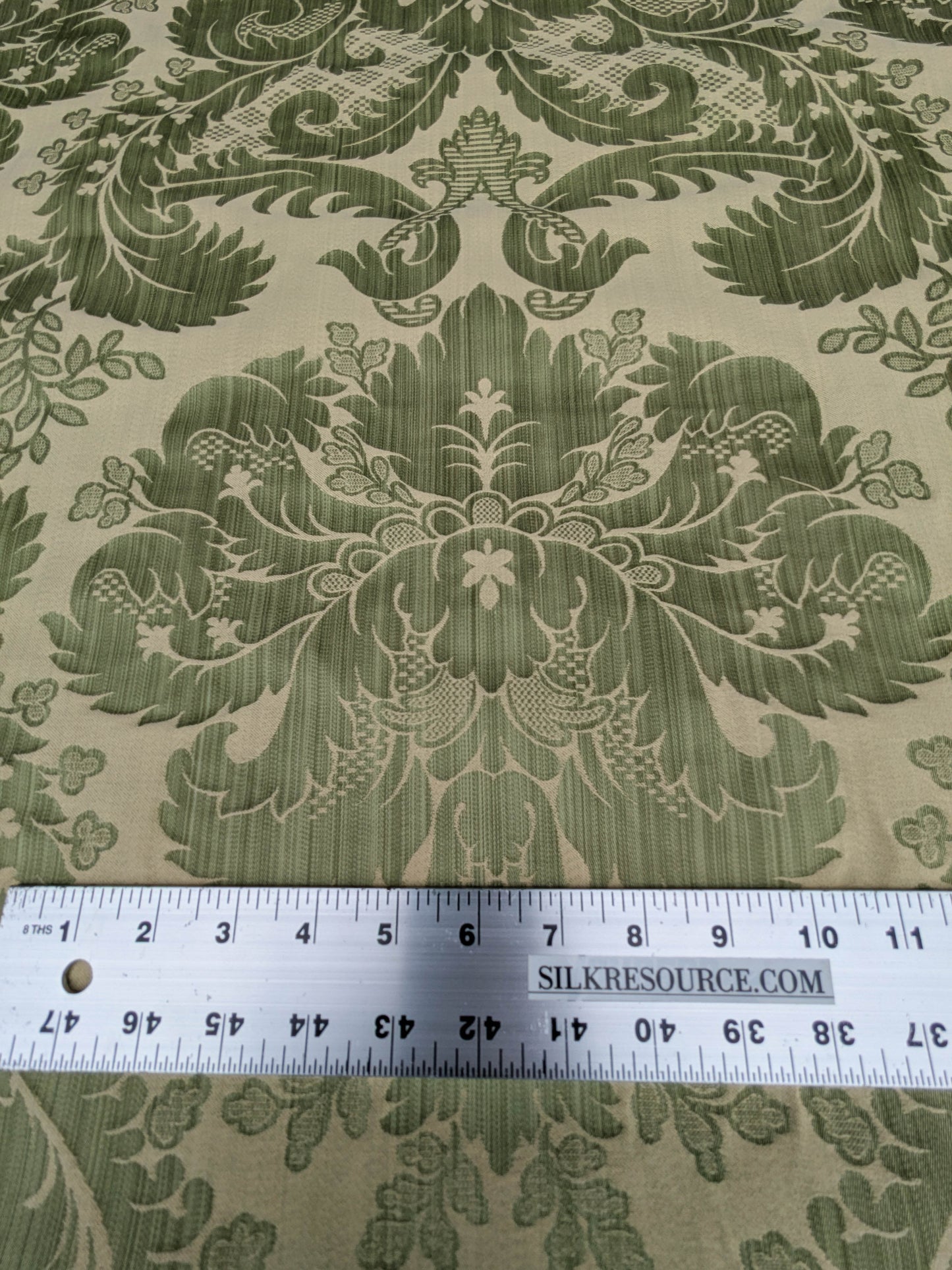 Bach Piano Salon Damask Renaissance Cotton Fabric  - Green - By The Yard
