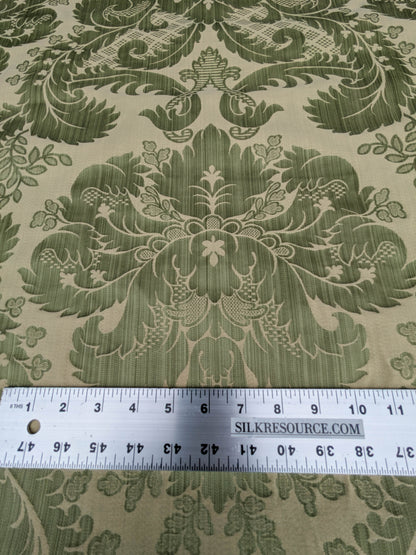 Bach Piano Salon Damask Renaissance Cotton Fabric  - Green - By The Yard