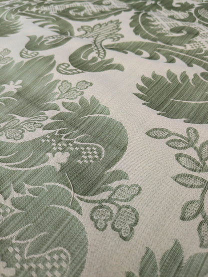 Bach Piano Salon Damask Renaissance Cotton Fabric  - Green - By The Yard