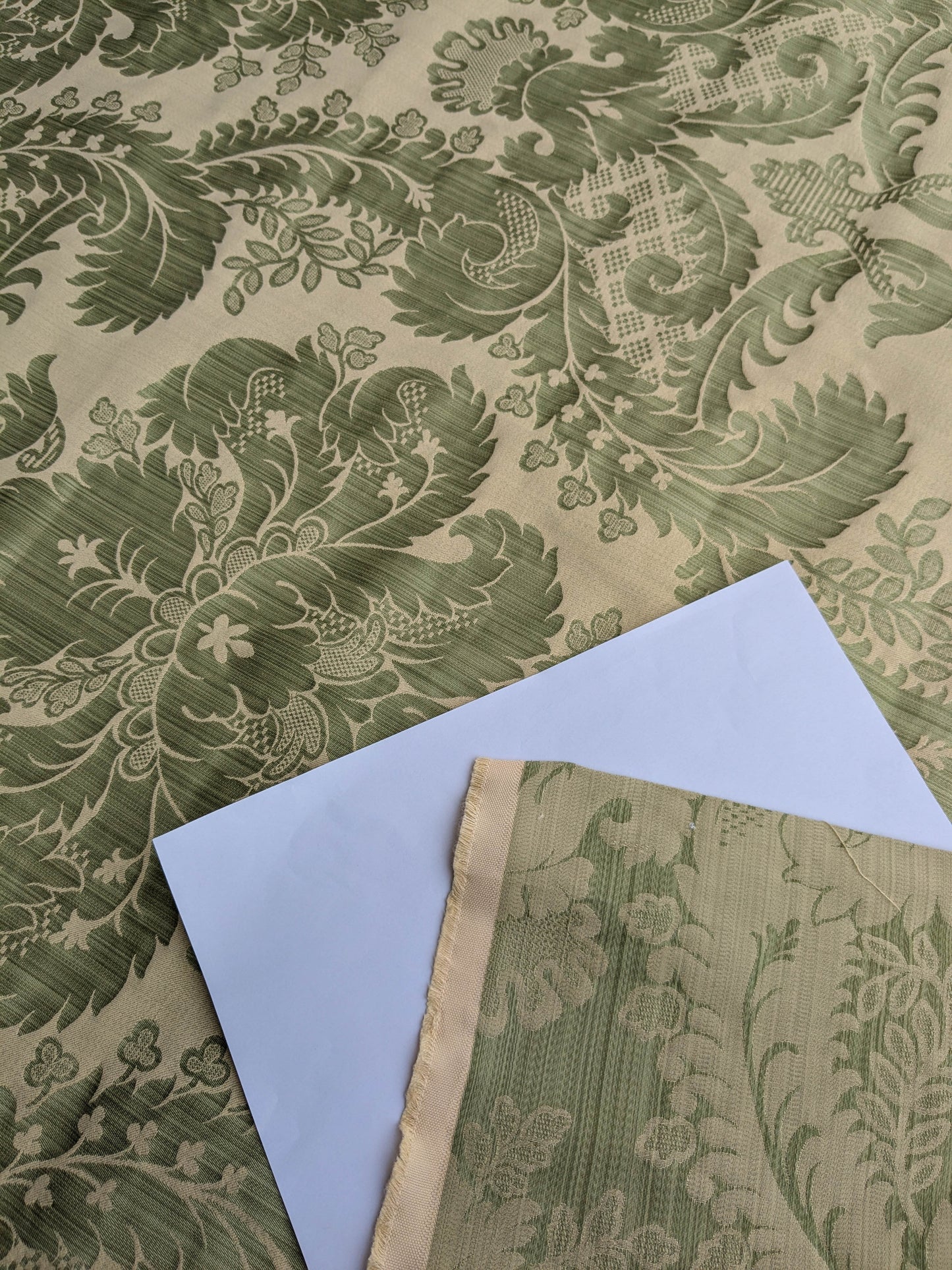 Bach Piano Salon Damask Renaissance Cotton Fabric  - Green - By The Yard