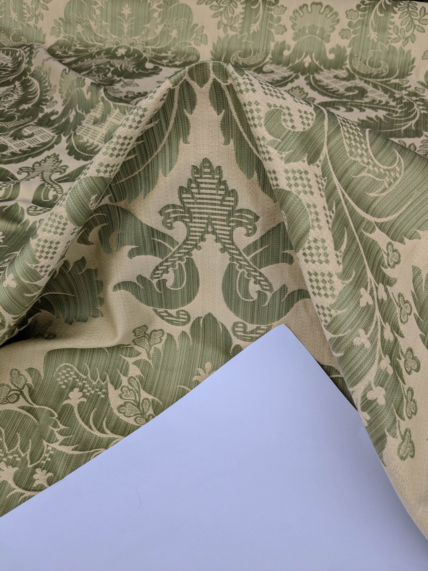 Bach Piano Salon Damask Renaissance Cotton Fabric  - Green - By The Yard