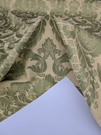 Bach Piano Salon Damask Renaissance Cotton Fabric  - Green - By The Yard
