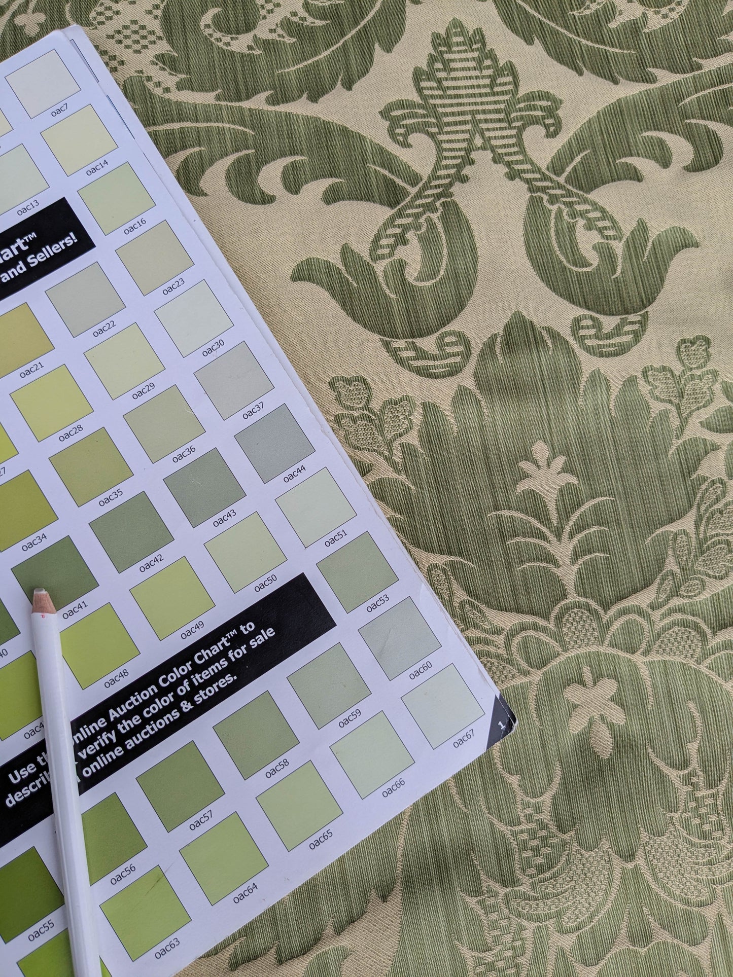 Bach Piano Salon Damask Renaissance Cotton Fabric  - Green - By The Yard