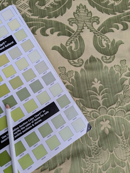 Bach Piano Salon Damask Renaissance Cotton Fabric  - Green - By The Yard