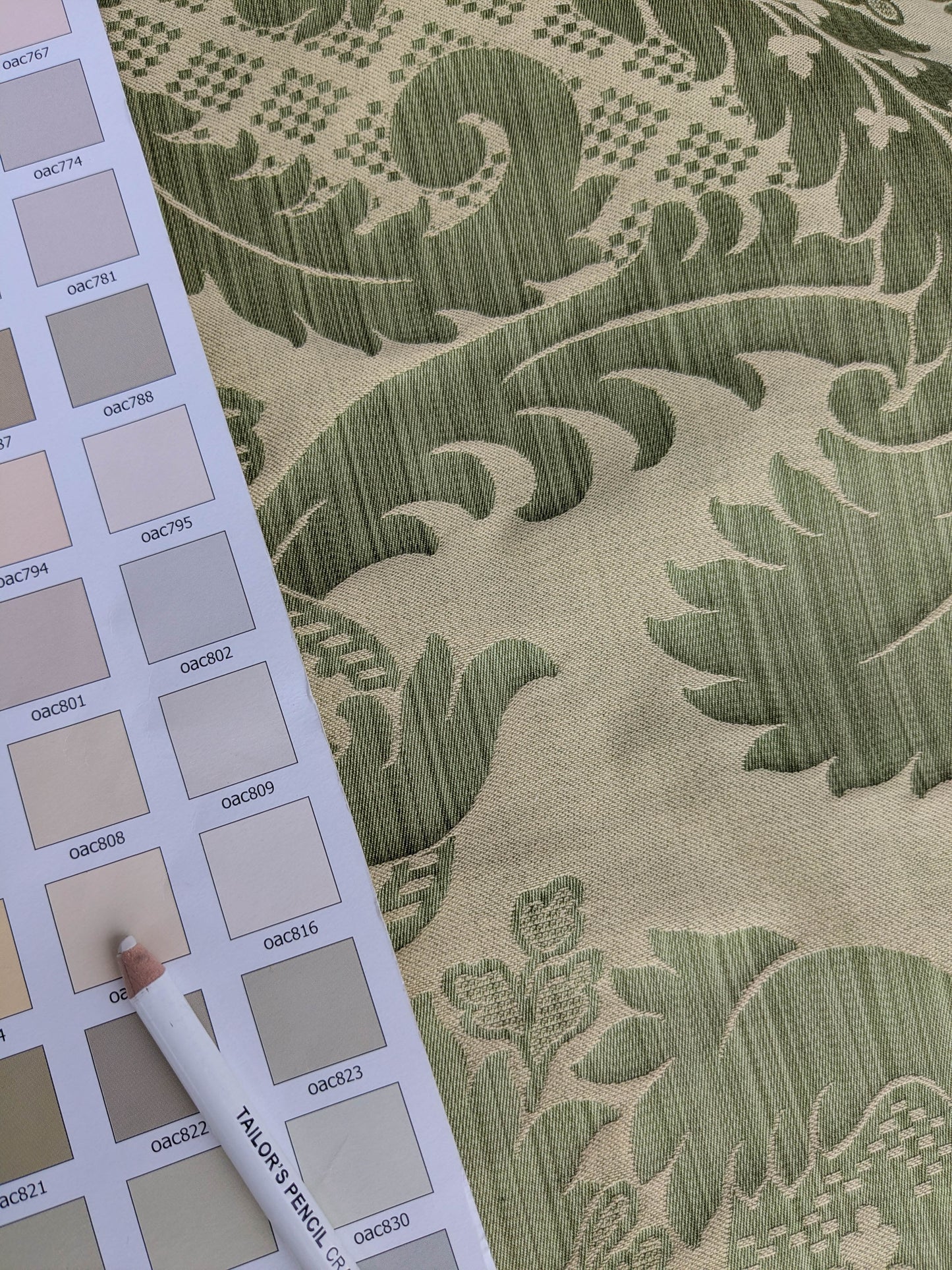 Bach Piano Salon Damask Renaissance Cotton Fabric  - Green - By The Yard