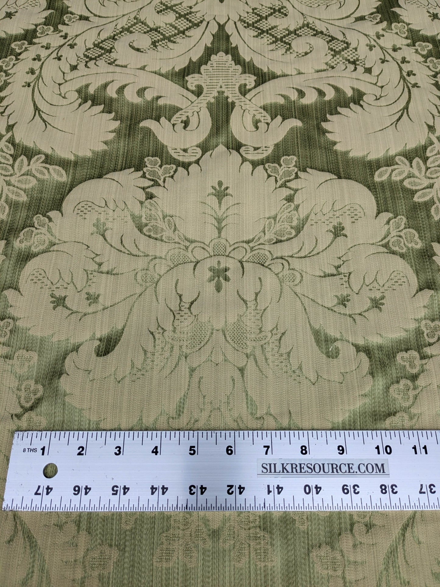 Bach Piano Salon Damask Renaissance Cotton Fabric  - Green - By The Yard