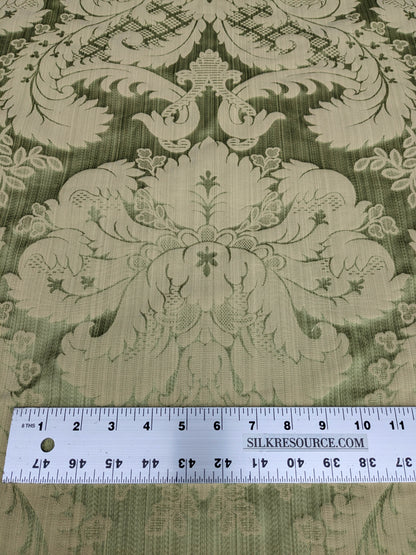 Bach Piano Salon Damask Renaissance Cotton Fabric  - Green - By The Yard
