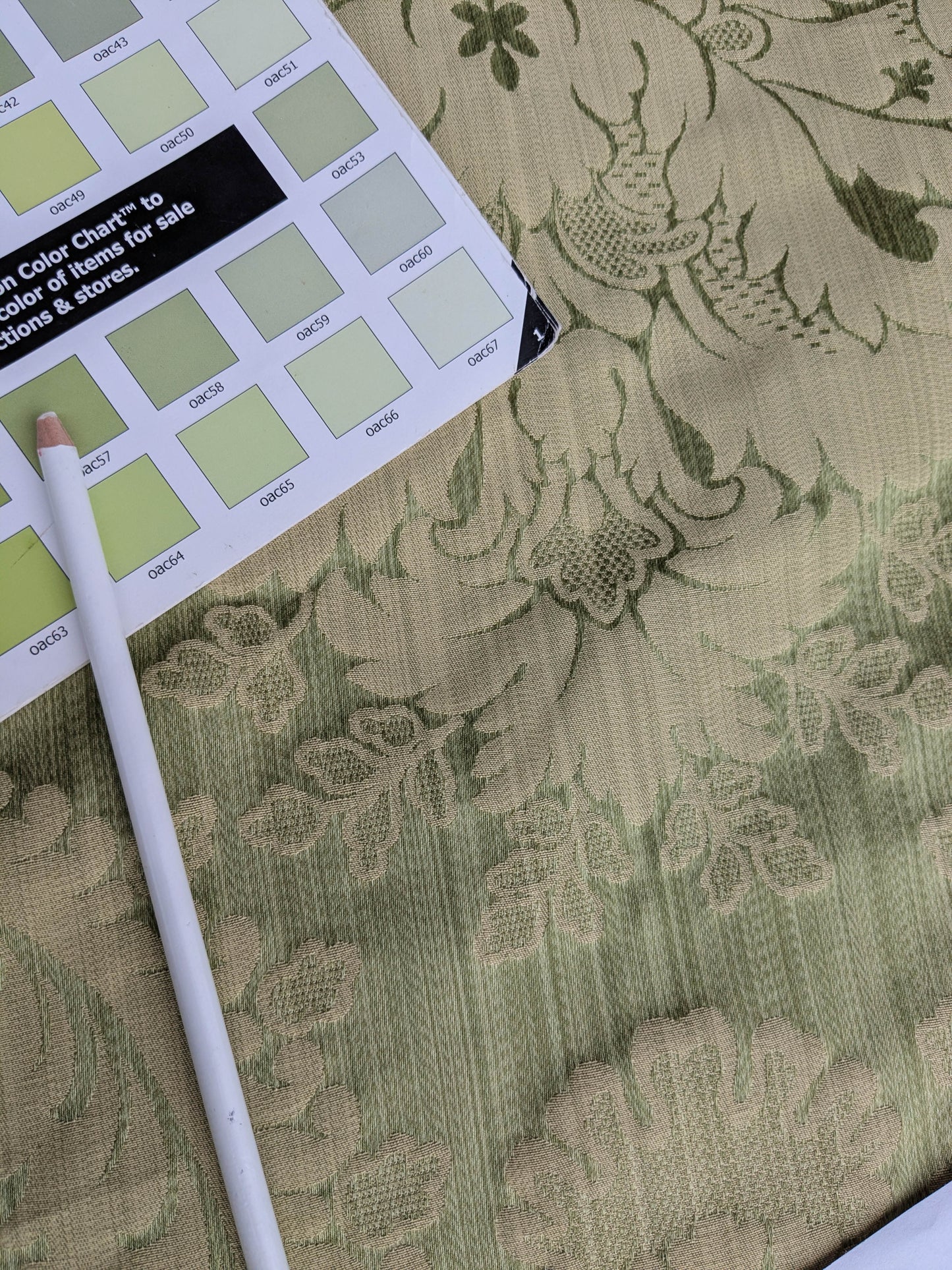 Bach Piano Salon Damask Renaissance Cotton Fabric  - Green - By The Yard