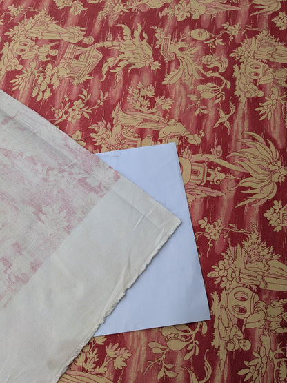 Printemps de Chinoise Chintz Garden Landscape Figure Rose Fabric -Pink Red Gold - By The Yard