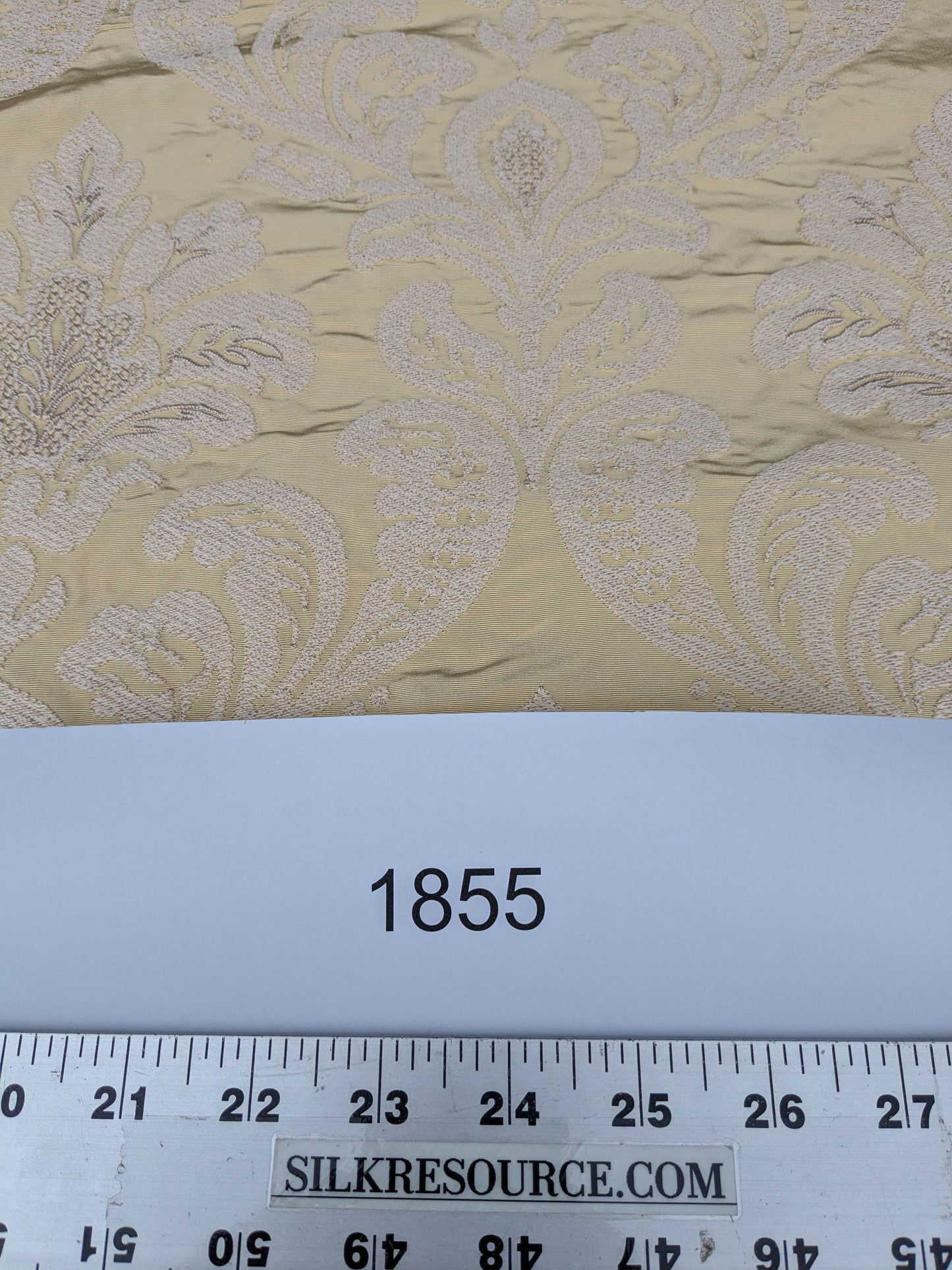 Lovelace Embroidery Renaissance Damask Silk Faille Fabric - Light Yellow - By The Yard