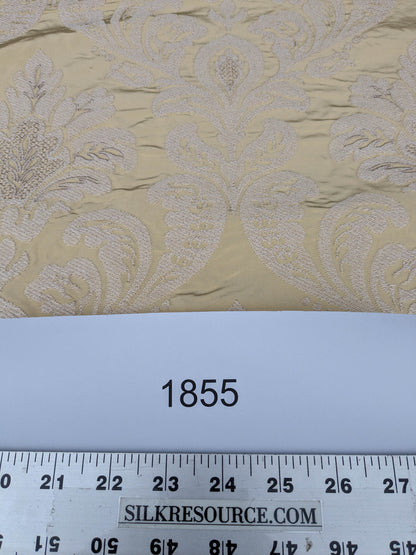 Lovelace Embroidery Renaissance Damask Silk Faille Fabric - Light Yellow - By The Yard