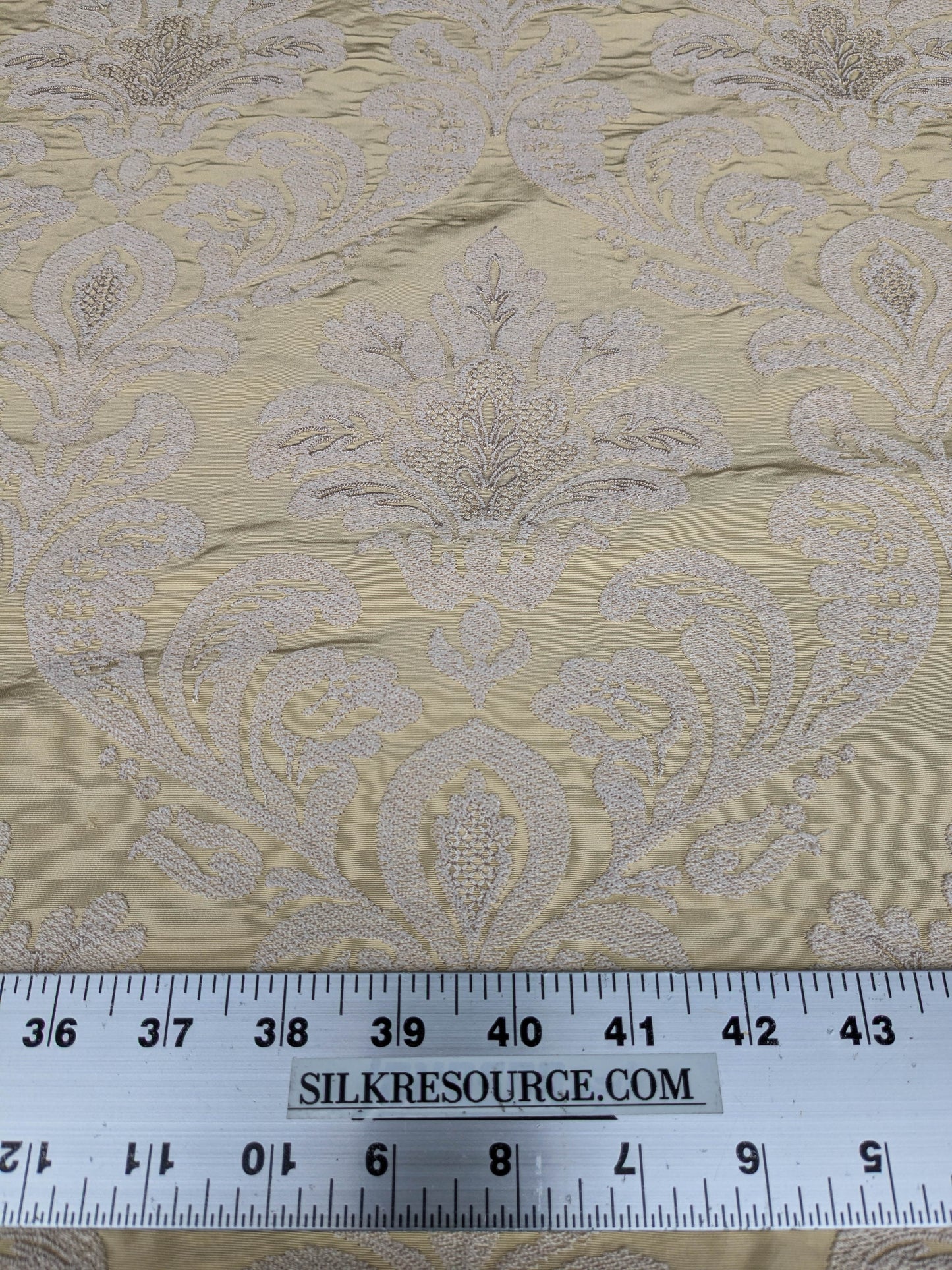 Lovelace Embroidery Renaissance Damask Silk Faille Fabric - Light Yellow - By The Yard