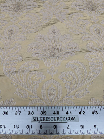 Lovelace Embroidery Renaissance Damask Silk Faille Fabric - Light Yellow - By The Yard