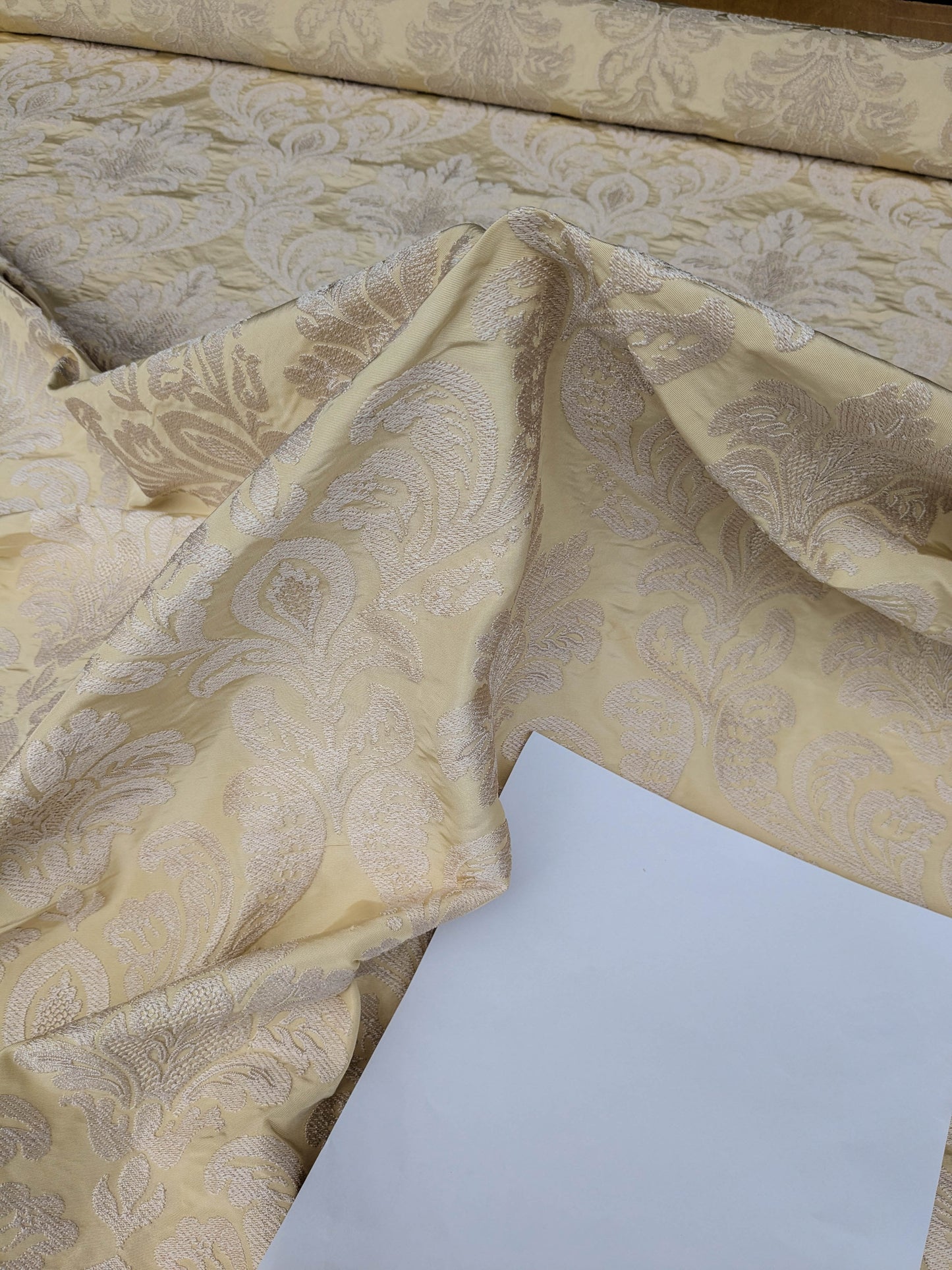 Lovelace Embroidery Renaissance Damask Silk Faille Fabric - Light Yellow - By The Yard