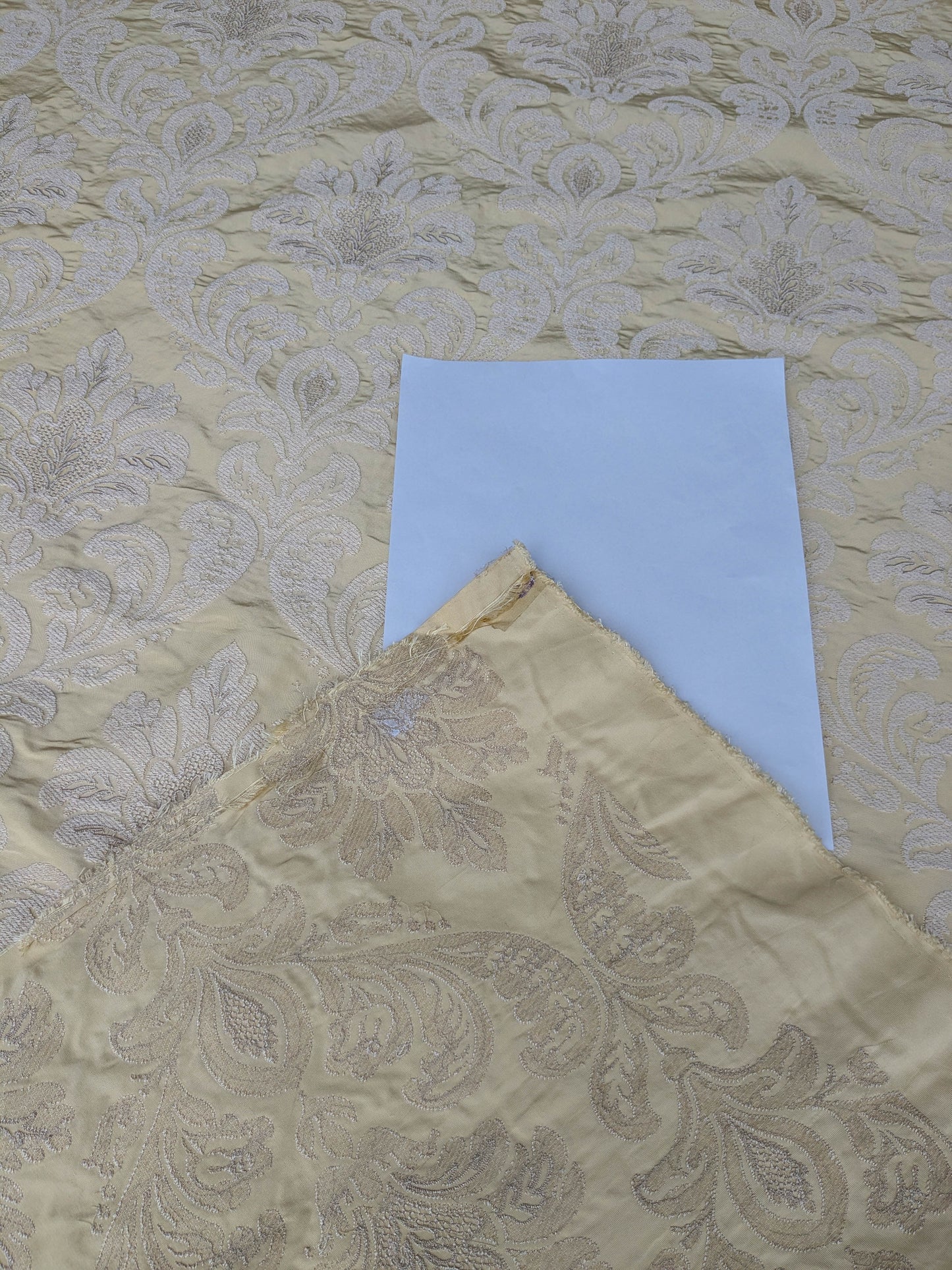 Lovelace Embroidery Renaissance Damask Silk Faille Fabric - Light Yellow - By The Yard