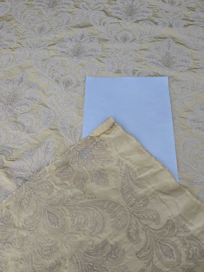 Lovelace Embroidery Renaissance Damask Silk Faille Fabric - Light Yellow - By The Yard