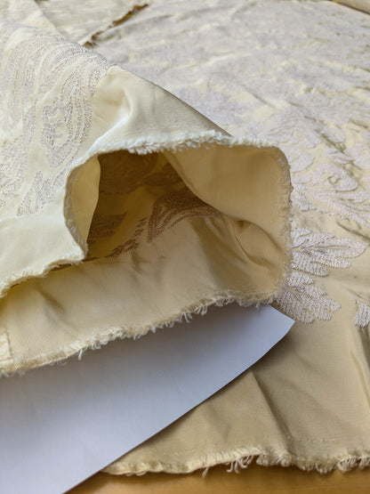 Lovelace Embroidery Renaissance Damask Silk Faille Fabric - Light Yellow - By The Yard