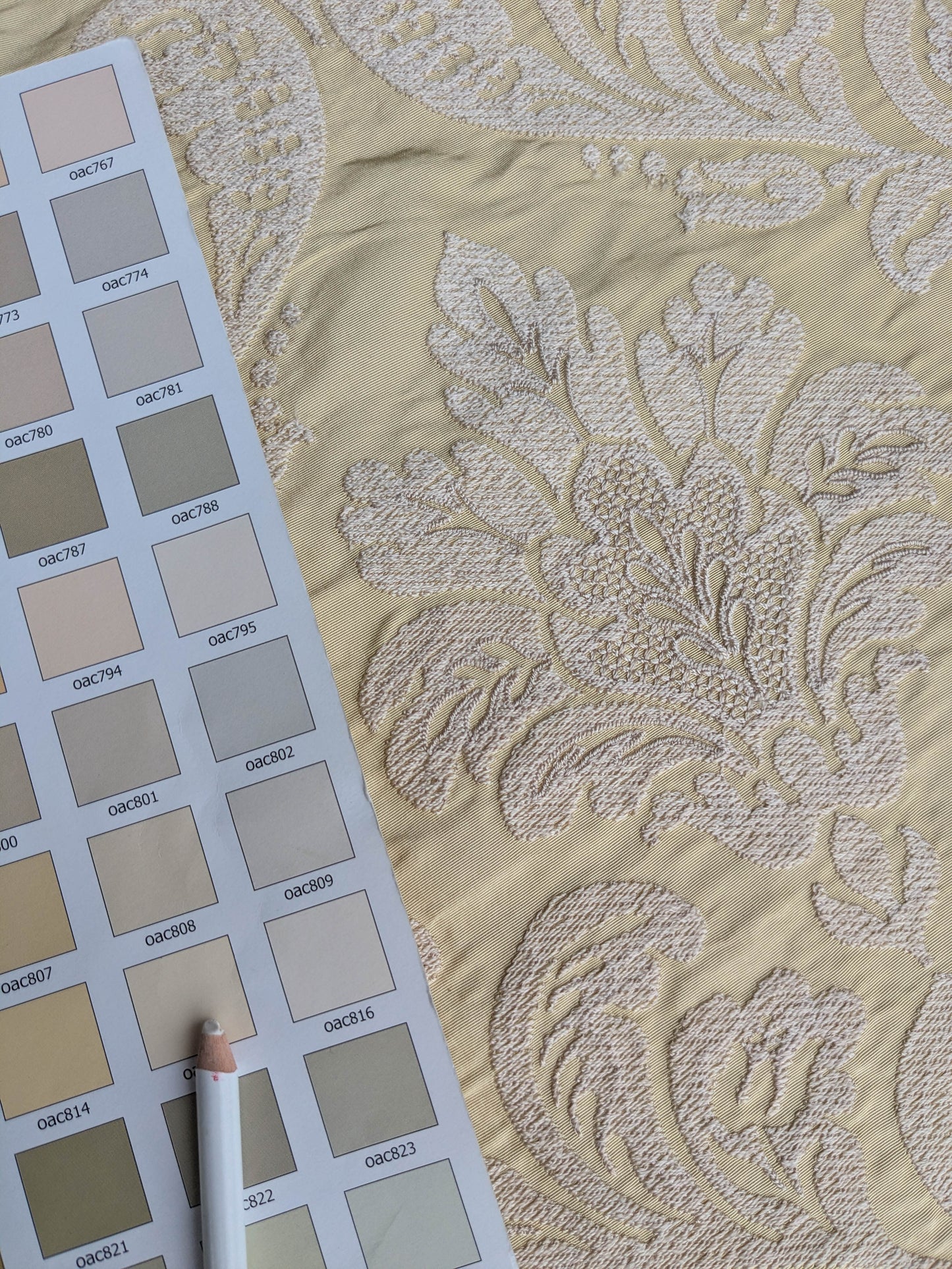 Lovelace Embroidery Renaissance Damask Silk Faille Fabric - Light Yellow - By The Yard