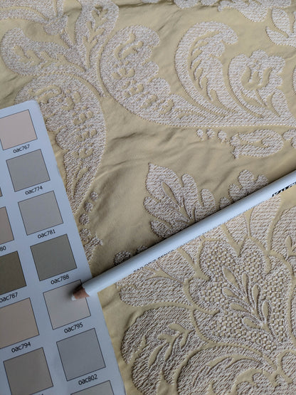 Lovelace Embroidery Renaissance Damask Silk Faille Fabric - Light Yellow - By The Yard