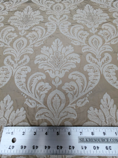 Lovelace Embroidery Renaissance Damask Silk Faille Fabric - Flax Cream - By The Yard