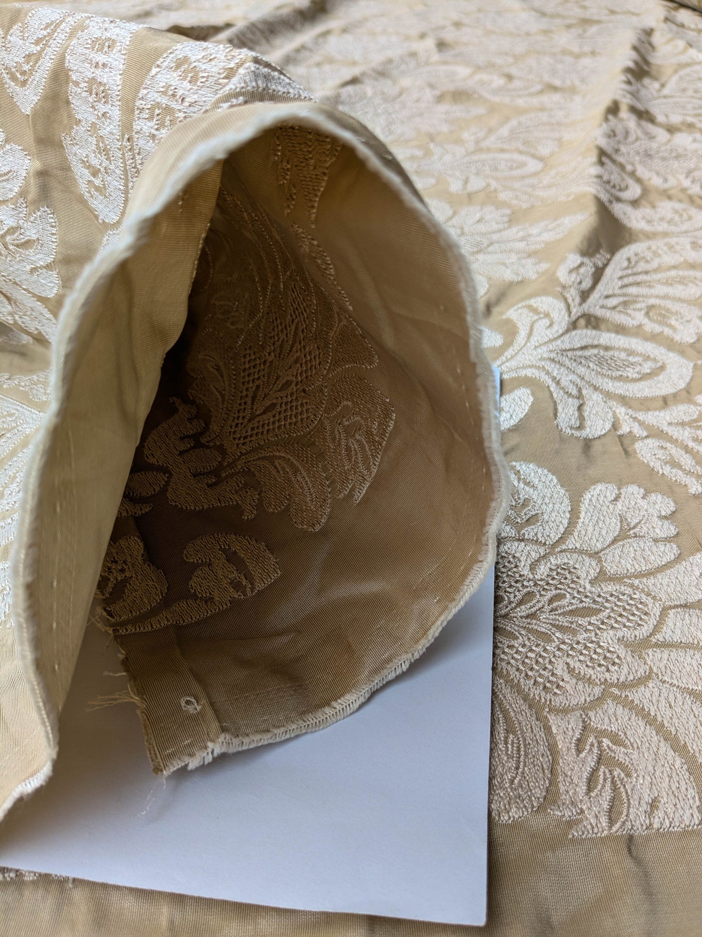 Lovelace Embroidery Renaissance Damask Silk Faille Fabric - Flax Cream - By The Yard