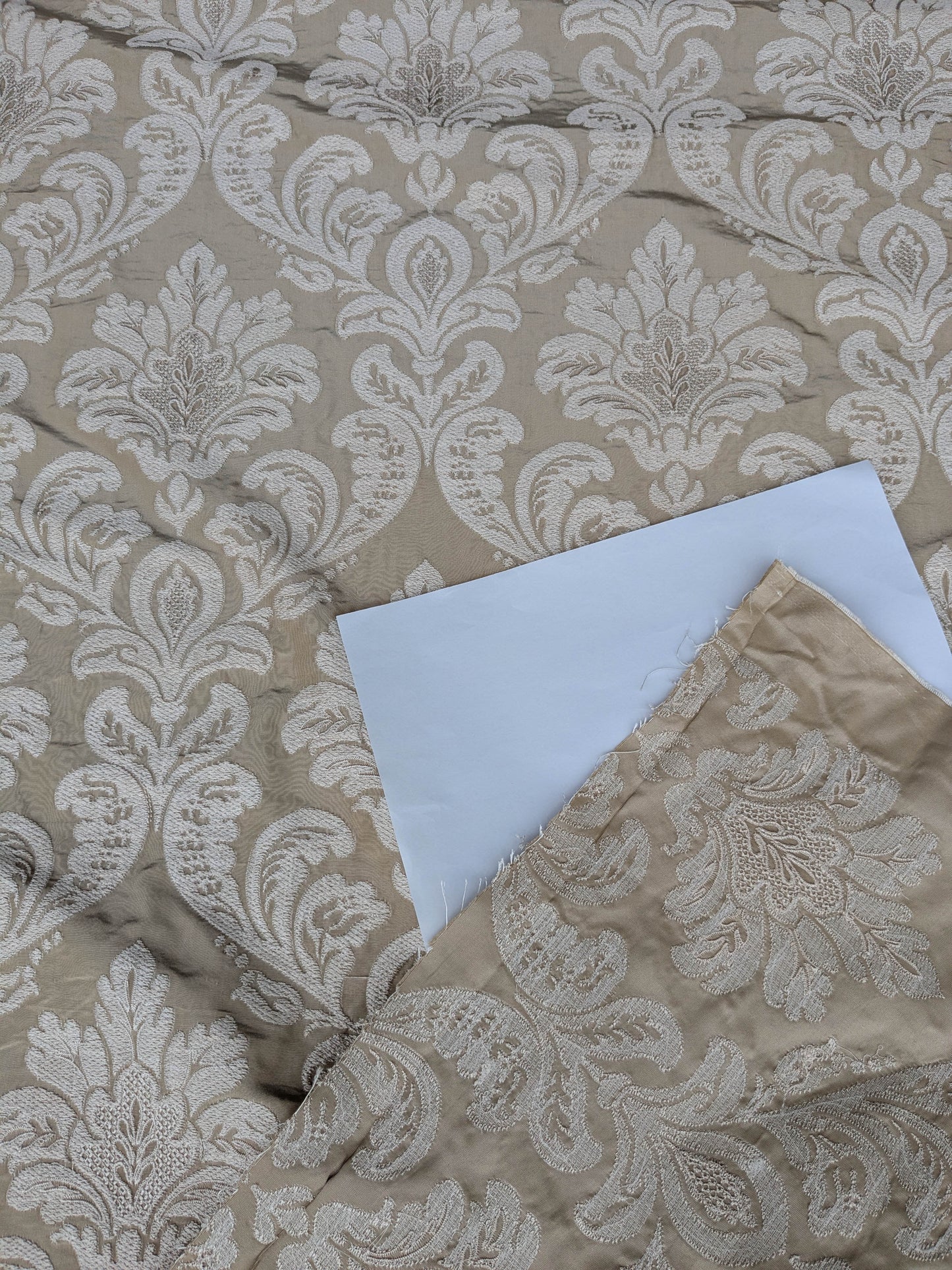 Lovelace Embroidery Renaissance Damask Silk Faille Fabric - Flax Cream - By The Yard