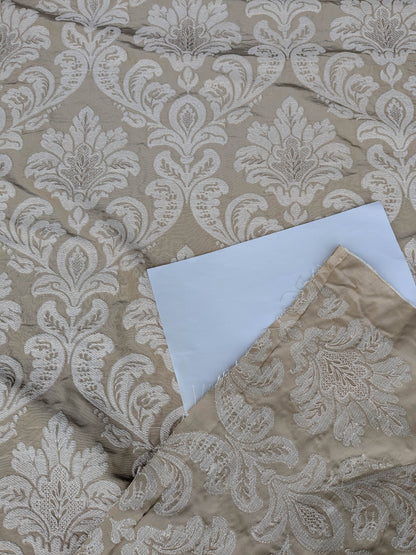Lovelace Embroidery Renaissance Damask Silk Faille Fabric - Flax Cream - By The Yard