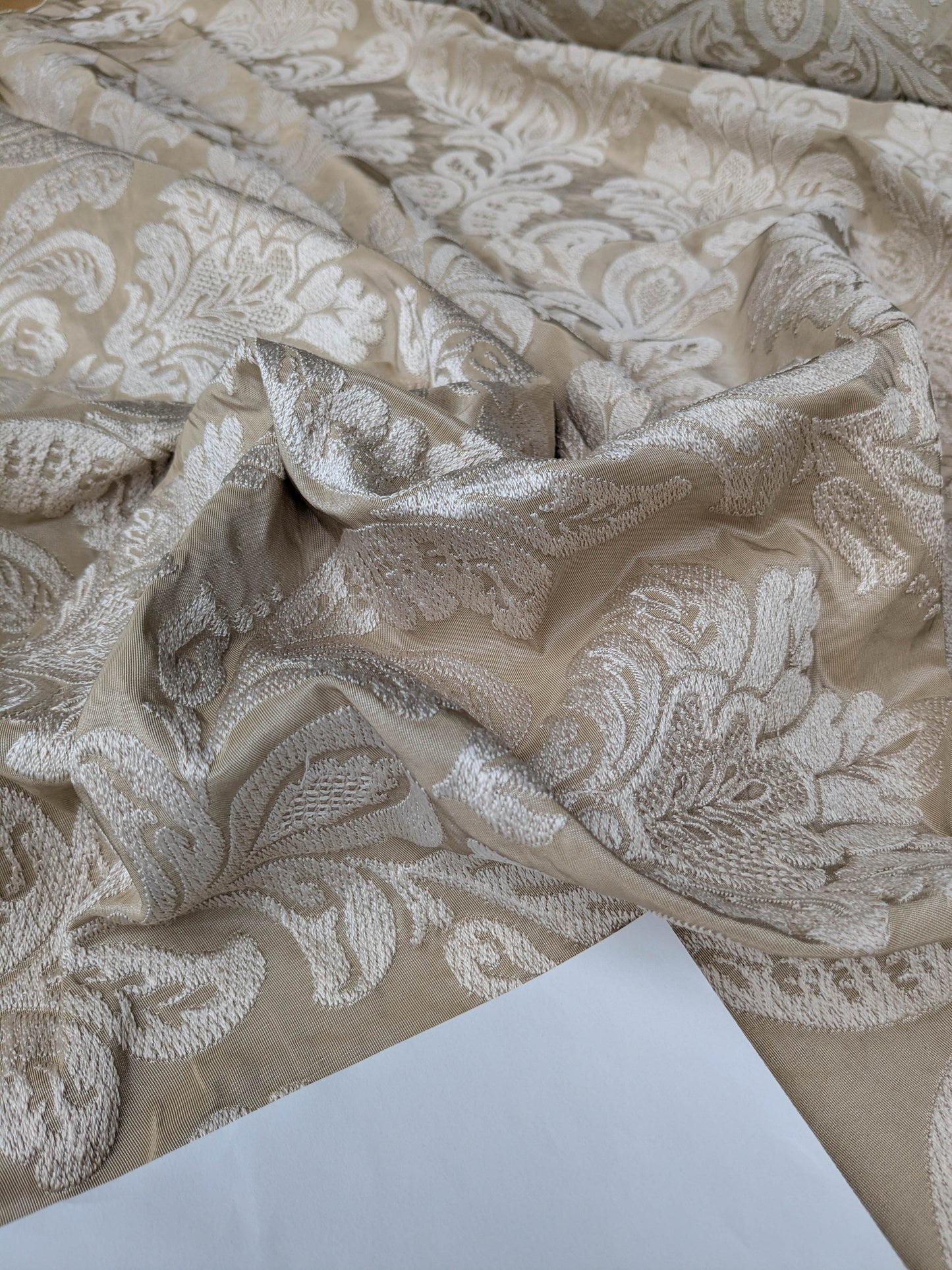 Lovelace Embroidery Renaissance Damask Silk Faille Fabric - Flax Cream - By The Yard