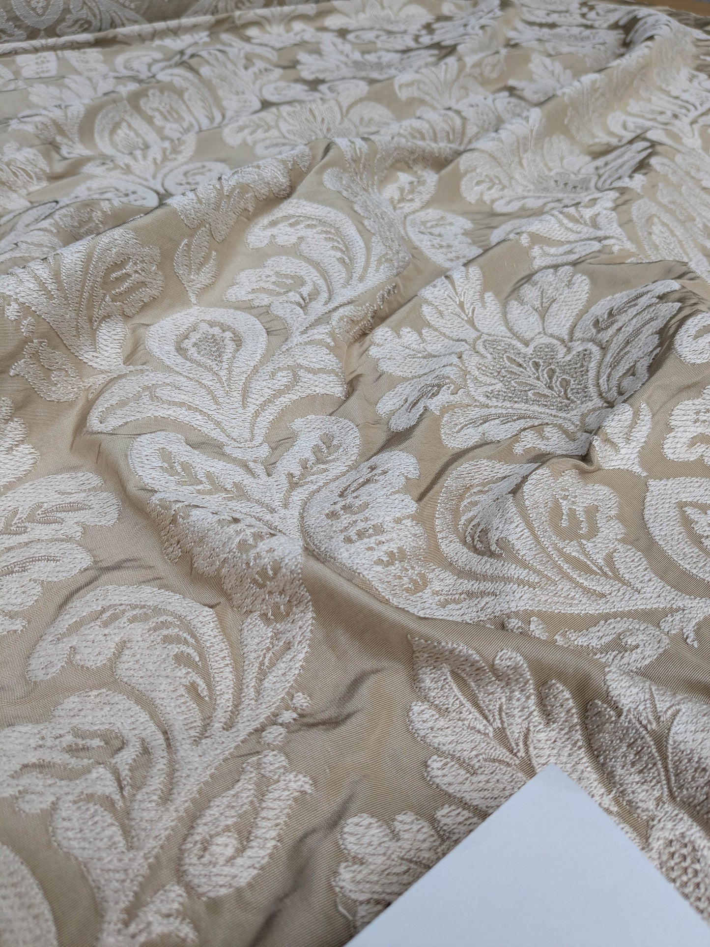 Lovelace Embroidery Renaissance Damask Silk Faille Fabric - Flax Cream - By The Yard