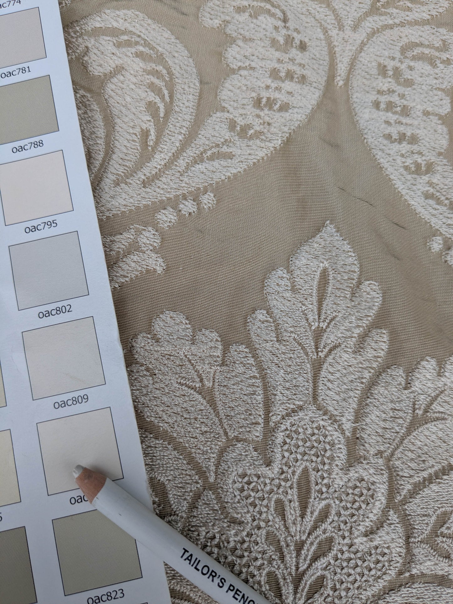 Lovelace Embroidery Renaissance Damask Silk Faille Fabric - Flax Cream - By The Yard