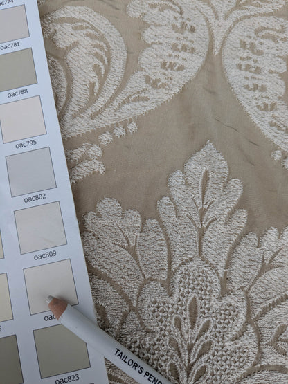 Lovelace Embroidery Renaissance Damask Silk Faille Fabric - Flax Cream - By The Yard