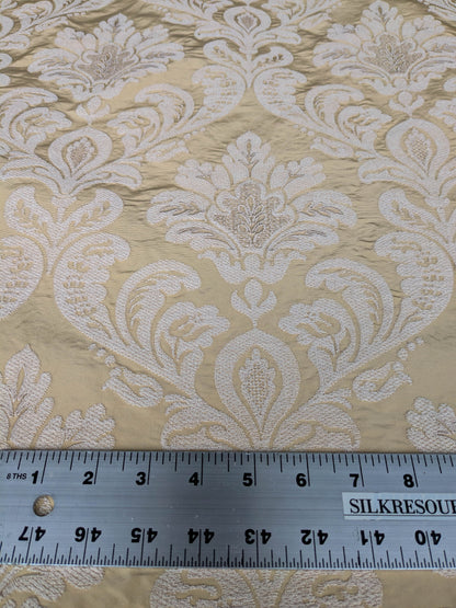 Lovelace Embroidery Renaissance Damask Silk Faille Fabric - Light Gold - By The Yard