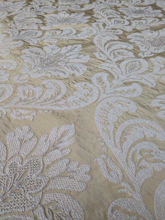 Lovelace Embroidery Renaissance Damask Silk Faille Fabric - Light Gold - By The Yard