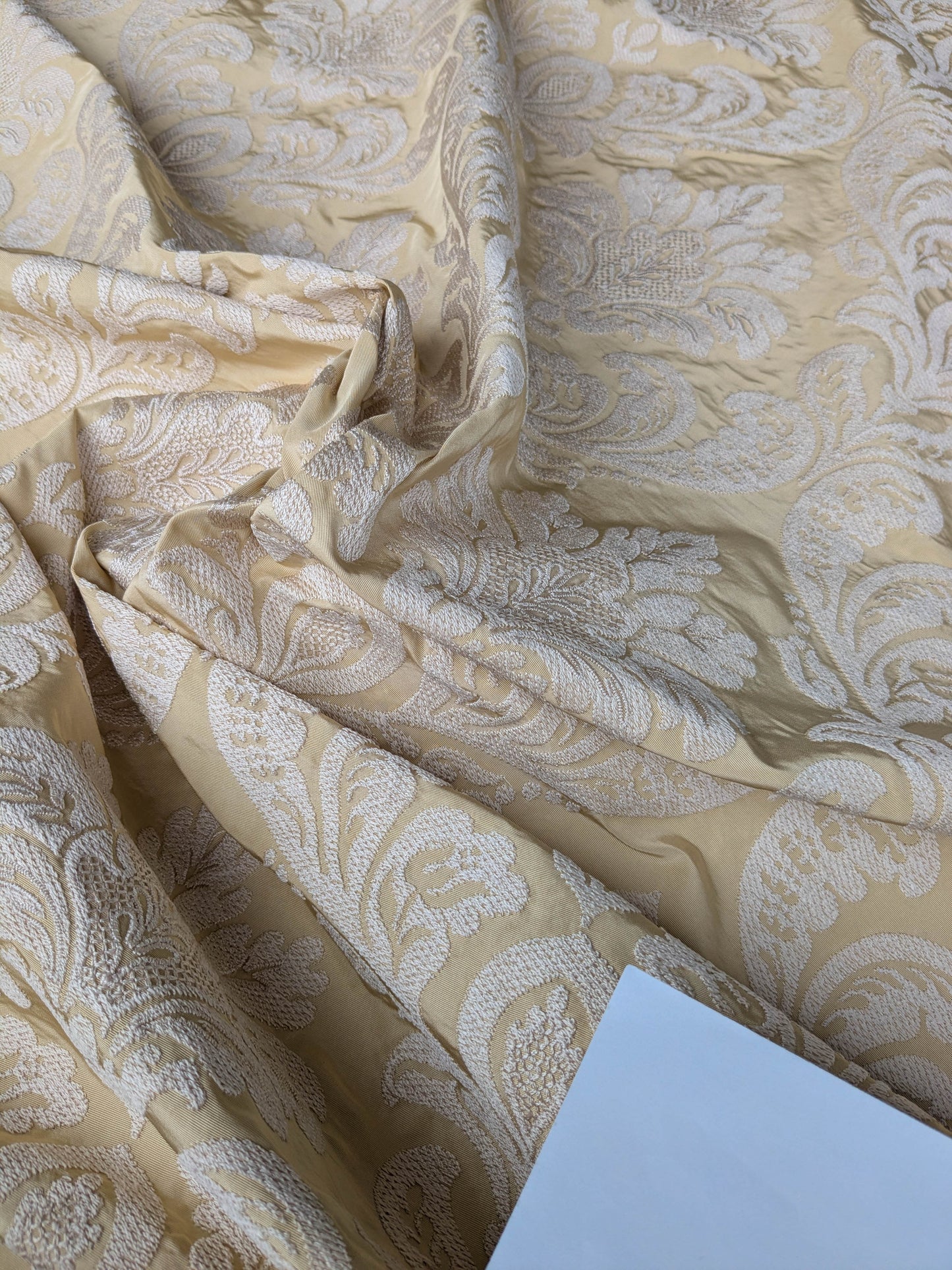 Lovelace Embroidery Renaissance Damask Silk Faille Fabric - Light Gold - By The Yard