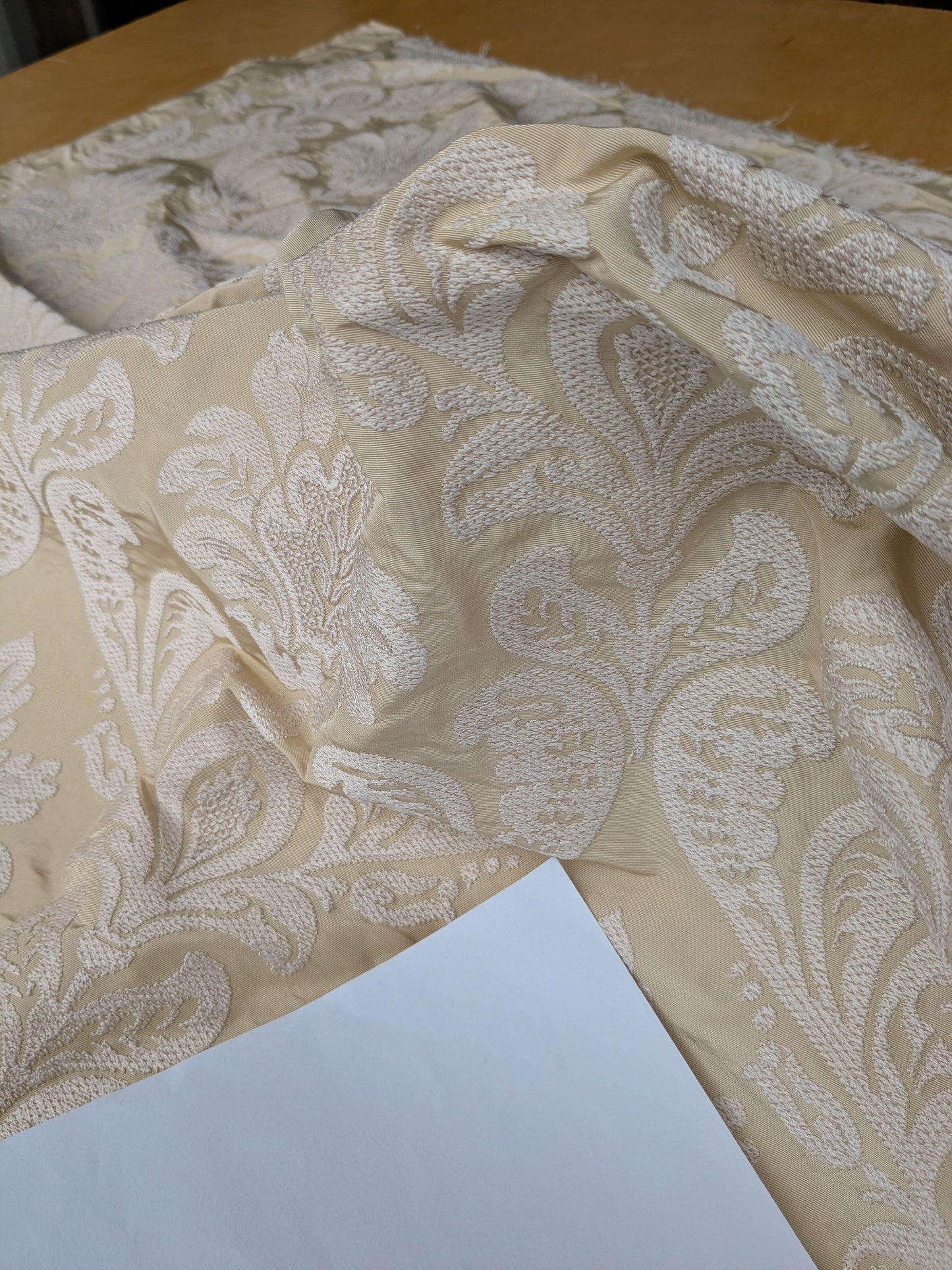 Lovelace Embroidery Renaissance Damask Silk Faille Fabric - Light Gold - By The Yard