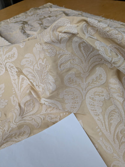 Lovelace Embroidery Renaissance Damask Silk Faille Fabric - Light Gold - By The Yard