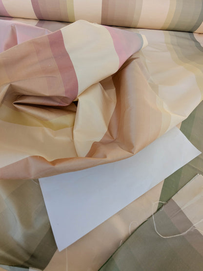 Scalamandre  Mardi Gras Ii Multi Rainbow Stripe Silk Taffeta Pink Green Purple Beige Ombre MSRP USD 180/Y