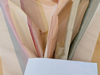 Scalamandre  Mardi Gras Ii Multi Rainbow Stripe Silk Taffeta Pink Green Purple Beige Ombre MSRP USD 180/Y