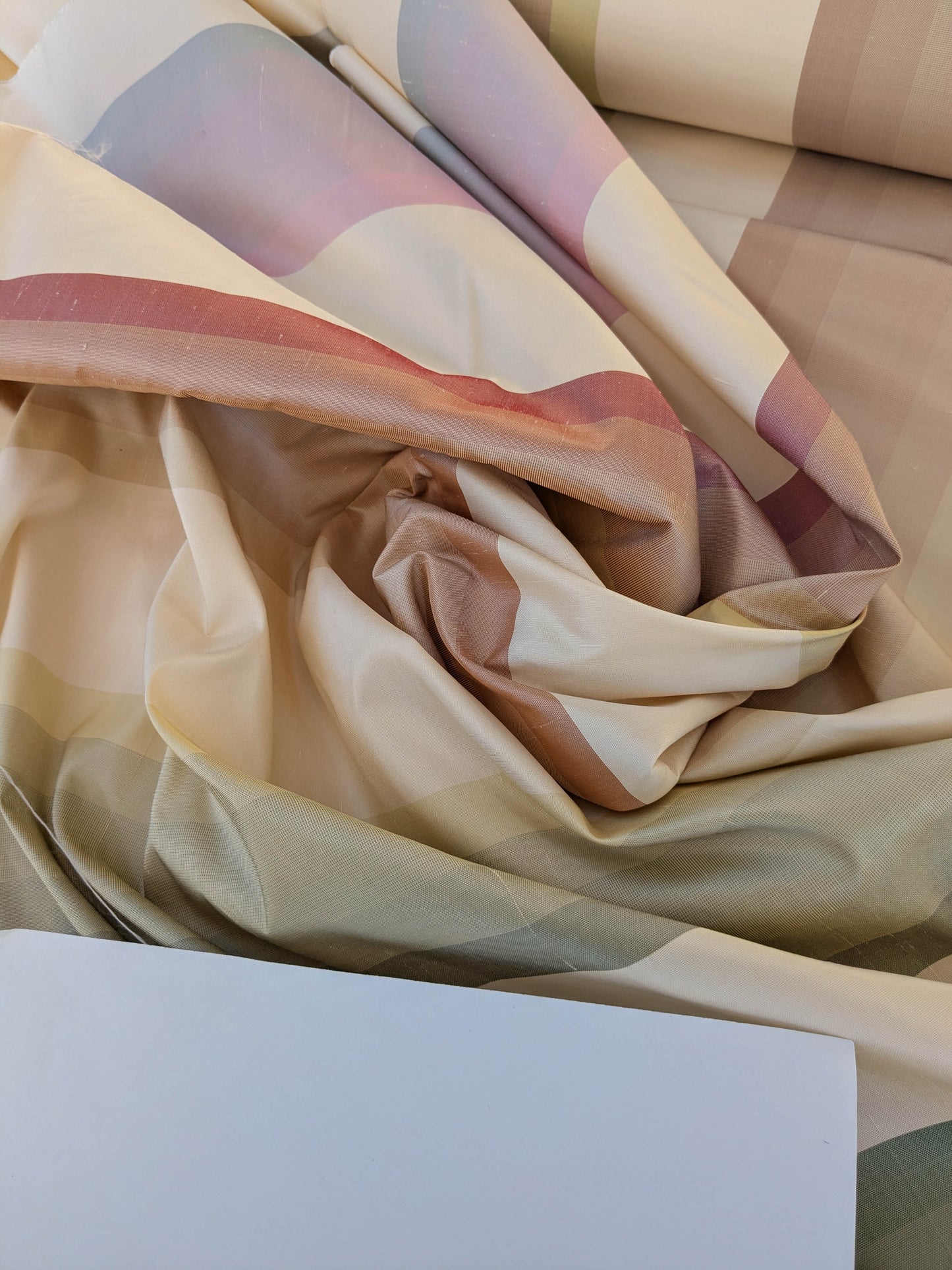 Scalamandre  Mardi Gras Ii Multi Rainbow Stripe Silk Taffeta Pink Green Purple Beige Ombre MSRP USD 180/Y