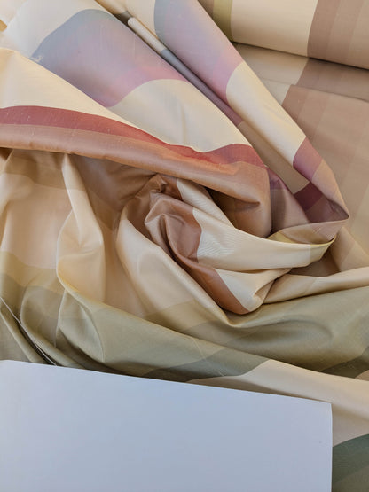 Scalamandre  Mardi Gras Ii Multi Rainbow Stripe Silk Taffeta Pink Green Purple Beige Ombre MSRP USD 180/Y