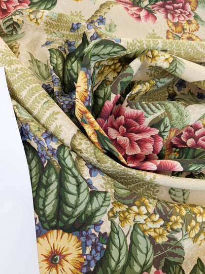 Scalamandre Old World Weavers Romsey Multi/ Creme  Cotton Floral Print Fabric - White - By The Yard
