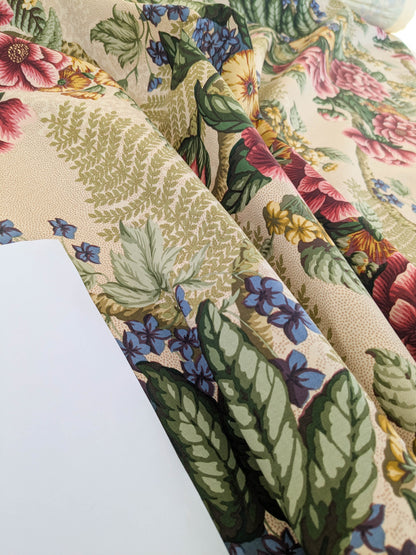 Scalamandre Old World Weavers Romsey Multi/ Creme  Cotton Floral Print Fabric - White - By The Yard