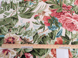 Historical Bella Flora Tropical Floral Chintz Linen Cotton Print Fabric- Pink on White - By The Yard