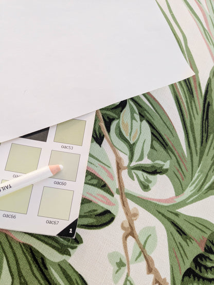 Historical Bella Flora Tropical Floral Chintz Linen Cotton Print Fabric- Pink on White - By The Yard