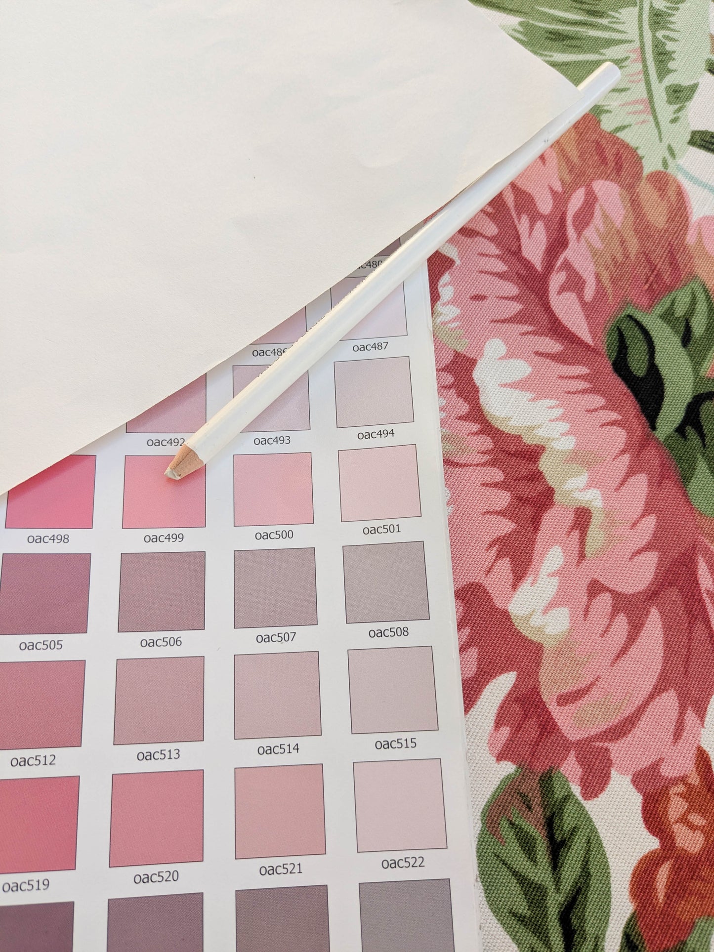 Historical Bella Flora Tropical Floral Chintz Linen Cotton Print Fabric- Pink on White - By The Yard