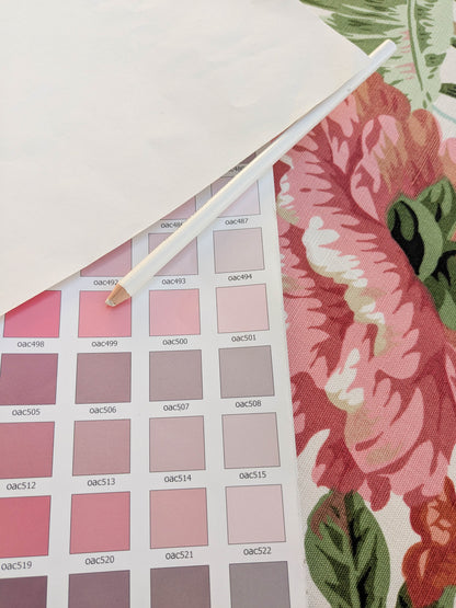 Historical Bella Flora Tropical Floral Chintz Linen Cotton Print Fabric- Pink on White - By The Yard