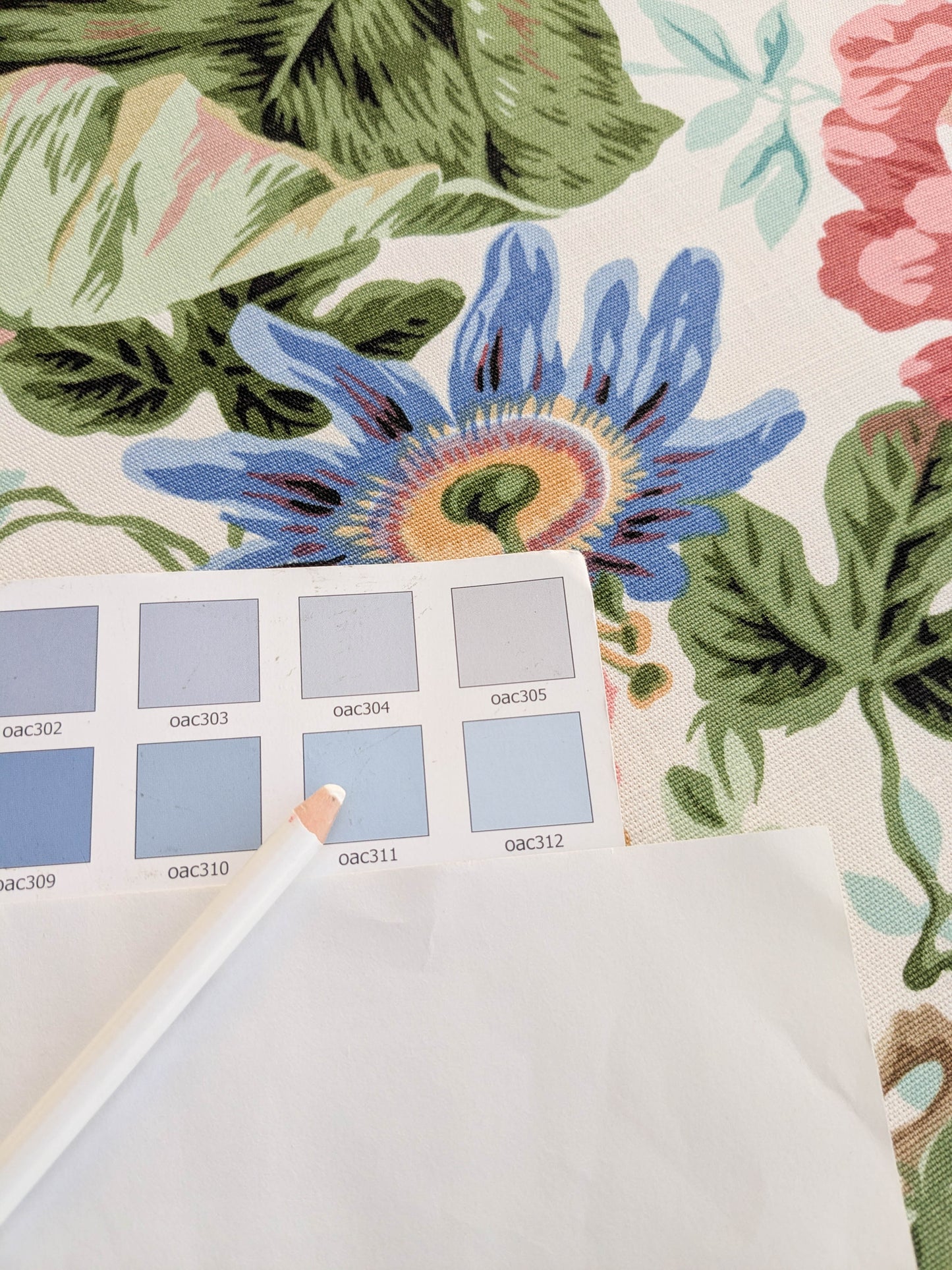 Historical Bella Flora Tropical Floral Chintz Linen Cotton Print Fabric- Pink on White - By The Yard